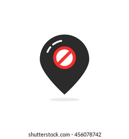 black map pin like offline. concept of false, alert, notice, travel, prevent, forbid, navigation, disconnection. flat style trend modern logotype design element vector illustration on white background