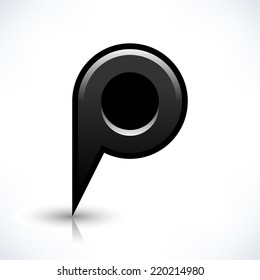 Black map pin location sign round shape icon with shadow and reflection isolated on white background in simple flat style. Web design element save in vector illustration 8 eps