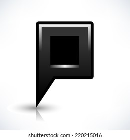 Black map pin location sign rounded square shape icon with shadow and reflection isolated on white background in simple flat style. Web design element save in vector illustration 8 eps