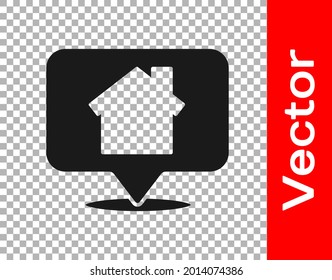 Black Map pointer with house icon isolated on transparent background. Home location marker symbol.  Vector Illustration