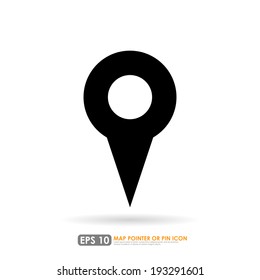 Black map pointer icon on white  background