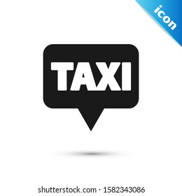 Black Map pointer with taxi icon isolated on white background. Location symbol.  Vector Illustration