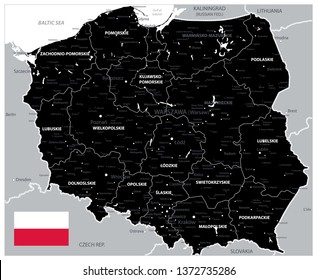 Black Map of Poland - Detailed map of Poland vector illustration - All elements are separated in editable layers clearly labeled.