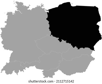 Black Map of Poland within the gray map of Central Europe