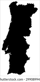 Black map of Portugal isolated on white background