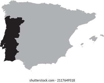 Black Map of Portugal within the gray map of Iberian peninsula