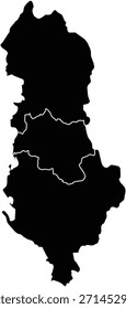 Schwarze Karte von mit regionaler Teilung, einzeln auf weißem Hintergrund. Vektorgrafik
