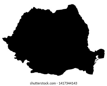 Mapa negro de Rumania de fondo blanco