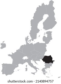 Black Map of Romania within the gray map of European Union