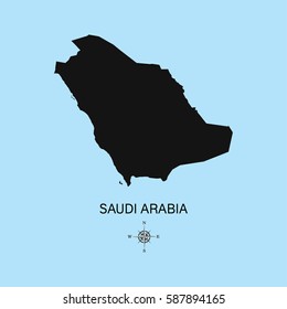 Black map of Saudi Arabia on blue background