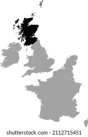 Schwarze Karte von Schottland auf der grauen Karte von Westeuropa