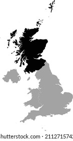 Black Map of Scotland within the gray map of United Kingdom