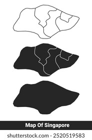 Mapa negro de Singapur plano y esquema de estilo conjunto de Ilustración vectorial