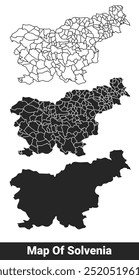 Black map of Slovenia flat and outline style vector illustration set