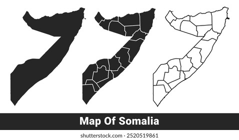 Black map of Somalia flat and outline style vector illustration set