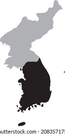 Black Map of South Korea inside the gray map of Korean peninsula