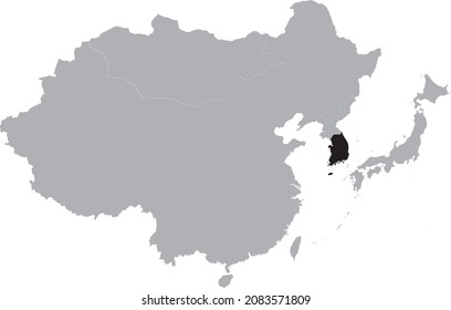 Black Map Of South Korea Inside The Gray Map Of East Region Of Asia