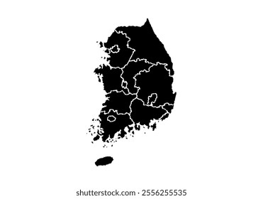 Black map of South Korea on white background