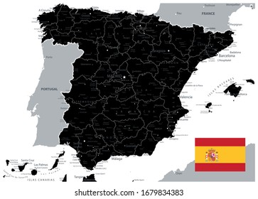 Black Map of Spain. All elements are separated in editable layers clearly labeled. Vector illustration.