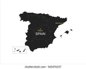 Black map of Spain on white background