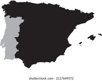 Black Map of Spain within the gray map of Iberian peninsula