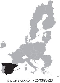 Black Map of Spain within the gray map of European Union