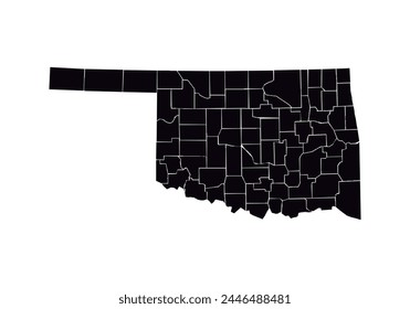 Mapa negro del estado de Oklahoma sobre fondo blanco.