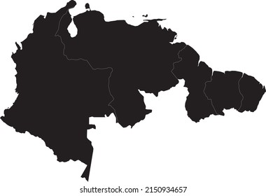 Black Map of the states of the northern region of South America