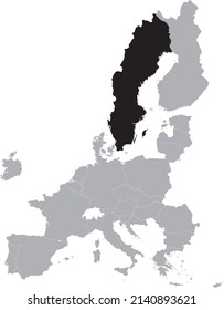 Black Map of Sweden within the gray map of European Union