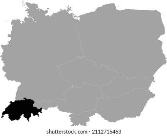 Black Map of Switzerland within the gray map of Central Europe