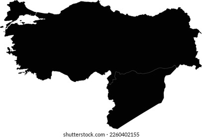 Black Map of Turkey and Syria