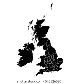 Black Map Of Uk Counties