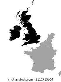 Black Map of United Kingdom and Ireland within the gray map of Western Europe
