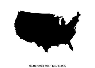 Black map of the United States of America isolated on white background - Vector.