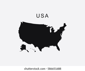 Black map of United States of America on gray background vector illustration.