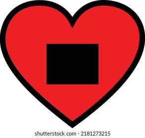 Black Map of US federal state of Wyoming inside red heart shape with black stroke