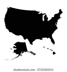 Schwarze Karte der USA einzeln auf weißem Hintergrund. Vektorgrafik