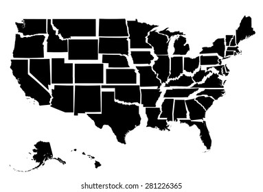 black map of usa with states 