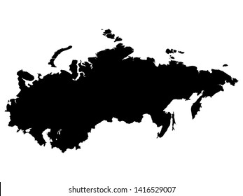 Black Map of USSR (Soviet Union) on White Background - Miller Projection