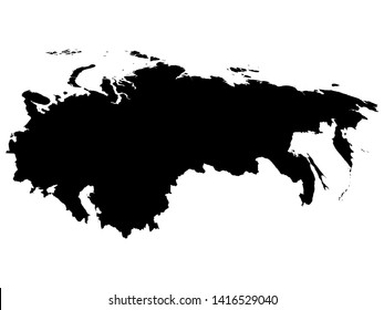 Black Map of USSR (Soviet Union) on White Background - Robinson Projection