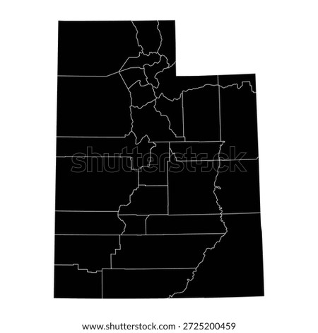 Black map of Utah with its counties isolated on white background. Vector illustration