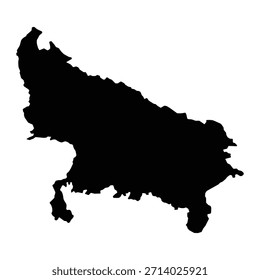 Mapa negro de Uttar Pradesh aislado sobre fondo blanco. Ilustración vectorial