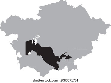 Mapa negro de Uzbekistán dentro del mapa gris de la región central de Asia