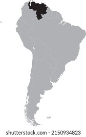 Black Map of Venezuela within the gray map of South American continent