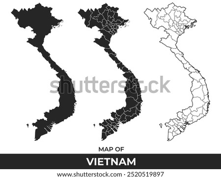 Black map of Vietnam flat and outline style vector illustration set