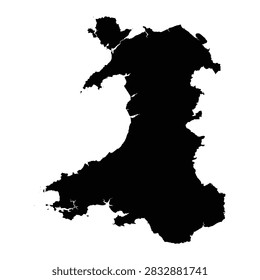 Black map of Wales isolated on white background. Vector illustration
