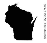 Black map of Wisconsin isolated on white background. Vector illustration