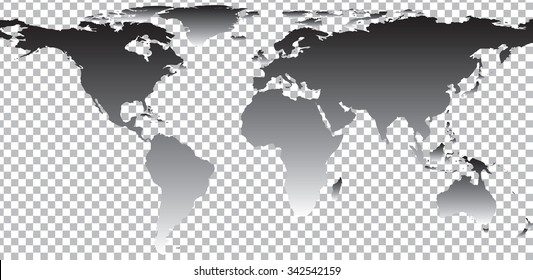 Black map of world on transparent background. Vector illustration