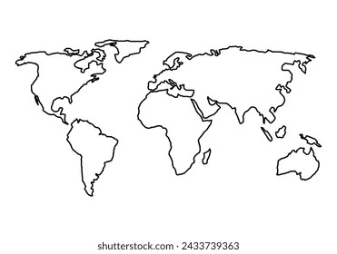 Mapa negro del mundo sobre fondo blanco.