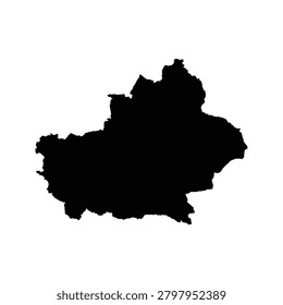 Black map of Xinjiang Uyghur Autonomous Region isolated on white background. Vector illustration